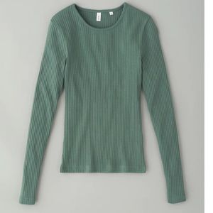 Kotn green ribbed long sleeve top